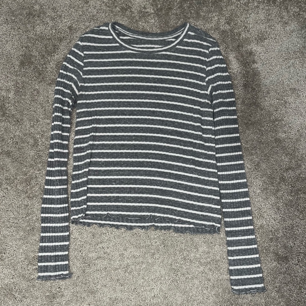 AE Striped Long Sleeve Top Lettuce Edge